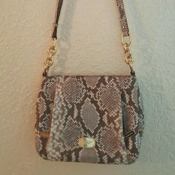 Michael Kors Hallie Convertible Shoulder Bag Embossed Leather - Dark Sand Python - Picture 6 of 7